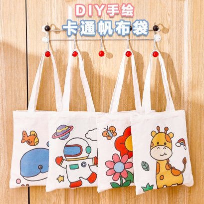 กระเป๋าผ้าดิบ เพ้นท์ลาย ขนาด 30*27 ซม. พร้อมส่ง สุ่มลาย