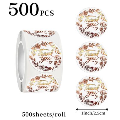สติกเกอร์ขอบคุณ พิมพ์ฟอยส์ ขนาด 1 นิ้ว 1 ม้วน มี 500 ดวง
