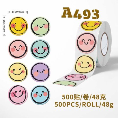 สติกเกอร์ยิ้ม ขนาด 1 นิ้ว  ม้วน 500 ดวง พร้อมส่ง