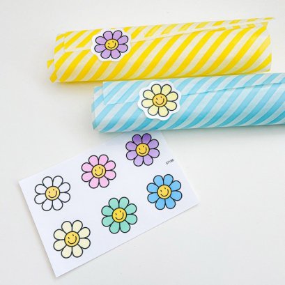 สติกเกอร์กลม 6 ดวง ดอกเดซี่ สุดน่ารัก