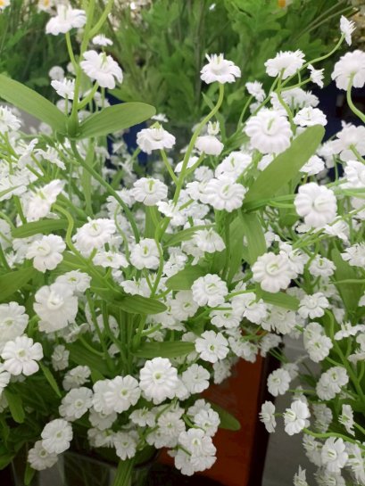 ดอกไม้ปลอม ดอกไม้ประดิษฐ์ ดอกผกากรอง ดอกขาว ใบเขียว ราคาต่อก้าน