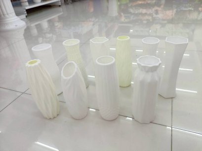 แจกันดอกไม้ แจกันตกแต่ง กระถาง แจกันพลาสติก สีขาว พร้อมส่ง