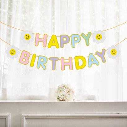 ธงราว  Happy  Birthday  สีพาสเทลฟรุ้งฟริ้ง