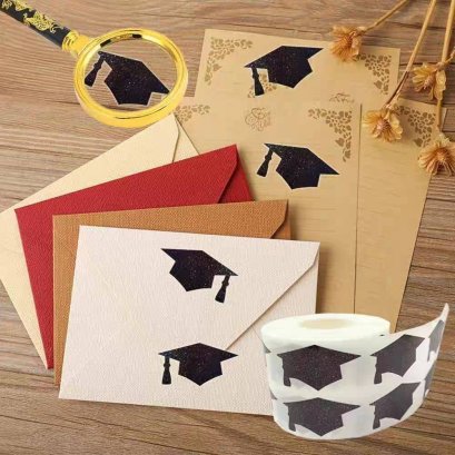 สติกเกอร์ติดของชำร่วย ลายหมวกปริญญา