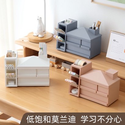 กล่องจัดระเบียบ ใส่ปากกา ใส่ดินสอ เครื่องเขียน กล่องทรงบ้าน น่ารัก ส่งจากไทย