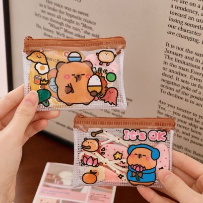 กระเป๋าซิปลายคาปิบ่าร่า ใส่เหรียญ งานน่ารัก ส่งจากไทย