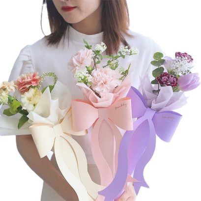 กรวยกระดาษทำช่อติดโบว์ใหญ่