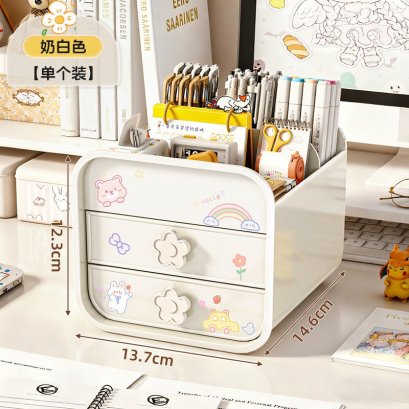 กล่องเก็บของ ชั้นจัดระเบียบมินิ  กล่องเครื่องสำอางค์ มีช่องใส่ปากกา (ไม่รวมสติกเกอร์)