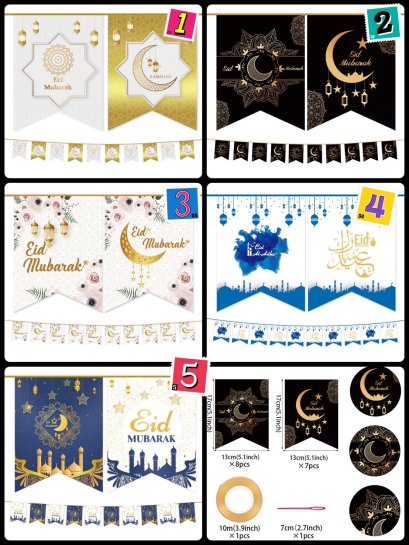 ธงราว Eid Mubarak รุ่นปลายแฉก 12 ชิ้น