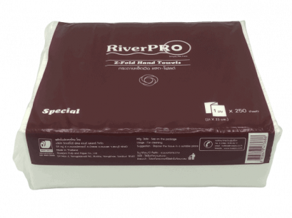 กระดาษเช็ดมือ RiverPro แบบแผ่น Z fold 1 ชั้น