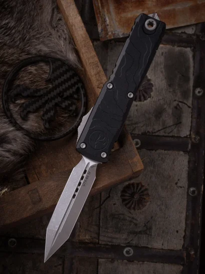 Microtech UTX-85 Spartan Gen IV Topographic Deep Engraved Stonewash Standard (12304TP-10)