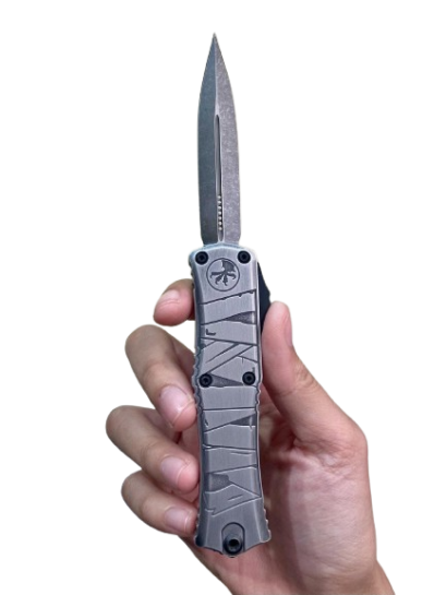 Microtech Hera II Mini D/E Signature Series Brushed Metal Mummy Wrap (1702M-1 BMHWMYS)