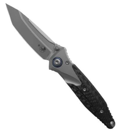 Microtech Socom Bravo Mini T/E Titanium Handle Bead Blast Standard Blue Titanium Pivot Collar Carbon Fiber Scales (261M-7 CFTI)