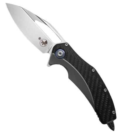 Microtech Matrix Titanium Handle Hand Rubbed Satin Standard Blue Titanium Pivot Collar Carbon Fiber Scales (165C-4 CFTI)