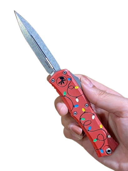 Microtech Hera II Mini D/E Signature Series Christmas Red Stonewashed Standard (1702M-10 RDCMAS)
