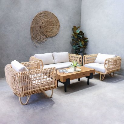 Natural rattan living set