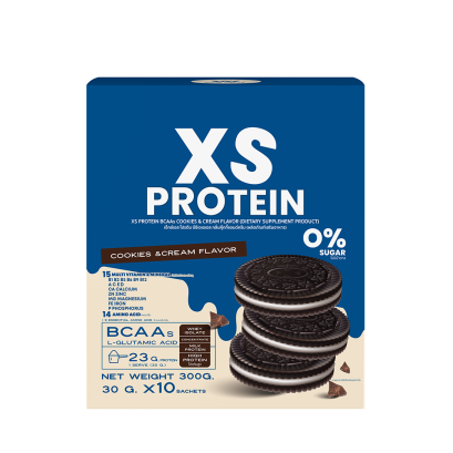 XS PROTEIN BCAAs COOKIES & CREAM FLAVOR เอ็กซ์เอสโปรตีน บีซีเอเอเอส กลิ่นคุ้กกี้แอนด์ครีม