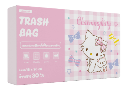 GREEN AIR ถุงขยะแบบหูหิ้ว สีชมพู Charmmykitty ( 30 ใบ )