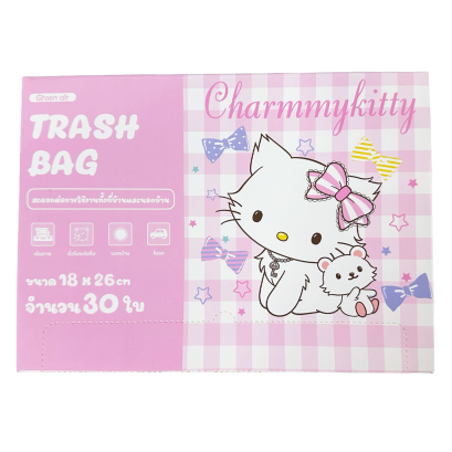 GREEN AIR ถุงขยะแบบหูหิ้ว สีชมพู Charmmykitty ( 30 ใบ )