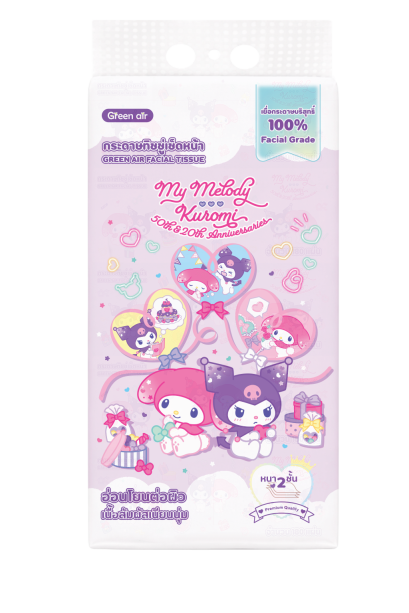 กระดาษเช็ดหน้า 180 แผ่น 5 ห่อ/ หิ้ว MyMelody x Kuromi
