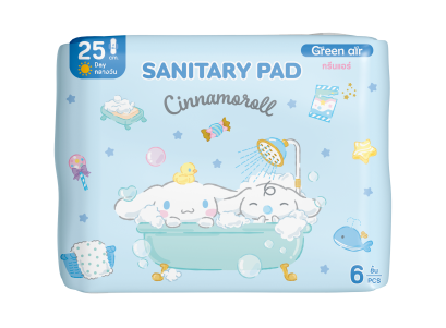 ผ้าอนามัย แบบมีปีก ลาย Cinnamoroll ขนาด 25 ซม. 6 ชิ้น