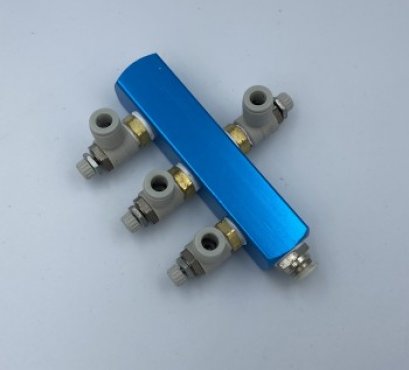 ตัวแยกปรับละเอียดCO2  เข้า 1 ออก 4 ทาง ไซด์ M สีฟ้า