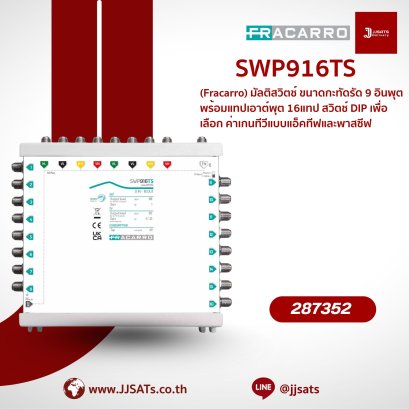 287352 – Fracarro SWP916TS 9-Input (8 SAT + 1 TV) Multi-Switch with 16 Outputs | Gain Adjustable via DIP Switch | Ideal for Indoor Installation | By JJSATs