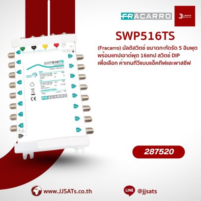 287520 – Fracarro SWP516TS 5-Input (4 SAT + 1 TV) Multi-Switch with 16 Outputs | TV Gain Adjustable via DIP Switch | Ideal for Indoor Installation | By JJSATs