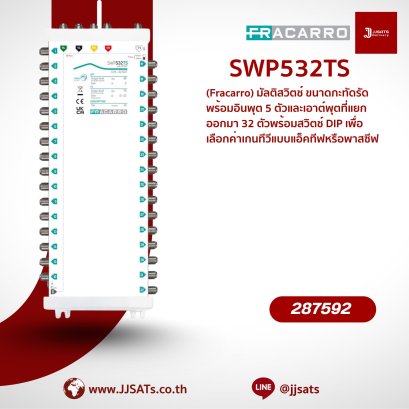 287592 – Fracarro SWP532TS 5-Input (4 SAT + 1 TV) Multi-Switch with 32 Outputs | Gain Adjustable via DIP Switch | Ideal for Indoor Installation | By JJSATs