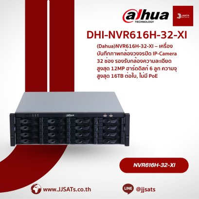NVR616H-32-XI – 32-Channel IP Camera NVR, supports up to 12MP cameras, 6 HDDs up to 16TB each, no PoE.