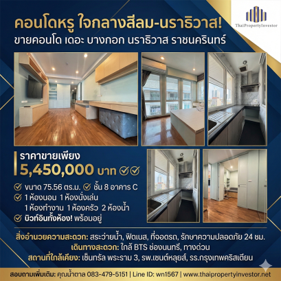 Luxury Condo in the Heart of Silom–Narathiwas! For Sale: The Bangkok Narathiwas Ratchanakarin Near Chong Nonsi BTS Station | Fully Built-in | Move-in Ready!