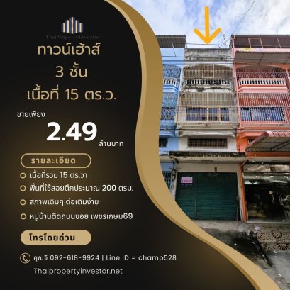 Rare Find in Bangkok! 3-Storey Townhouse for Just 2 Million+ THB in Great Condition! For Sale: Townhouse in Kwanthip Village, Phetkasem 69 – Excellent Community Location, Near Market, School, Park, and Hospital! Convenient Access to MRT, Nong Khaem