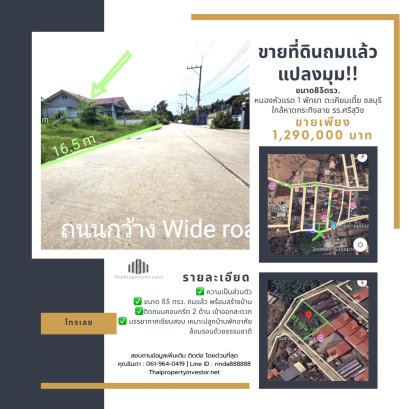 โอกาสสุดท้าย! ขายที่ดินถมแล้ว แปลงมุม!! พัทยา ติดถนน 2 ด้าน บรรยากาศธรรมชาติ!!!  ขายที่ดิน 83 ตรว.หนองหัวแรด 1,พัทยา(pattaya) ตำบล ตะเคียนเตี้ย อำเภอบางละมุง ชลบุรี
