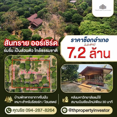 Best Deal You’ll Ever Get!! 3 Rai 45 Sq.Wah Land with Teakwood House for SALE at San San Orchard, behind Maejo University, 30 Mins from Chiang Mai Airport!