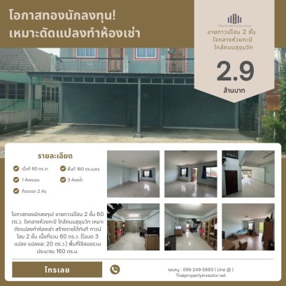 Golden Investment Opportunity! Sale 2-Storey Townhome, 60 sq.wah, Prime Huai Kapi Location – Near Sukhumvit Road – Perfect for Converting into Rental Units