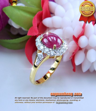 แหวนทับทิมหลังเบี้ย ประดับเพชรแท้ เกรดเบลเยี่ยมคัท ใส่ติดนิ้วสวยมากๆค่ะ