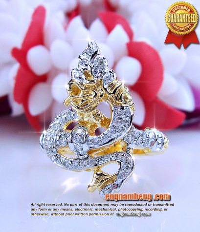 แหวนพญานาคราชทองคำ ประดับ เพชรแท้เบลเยี่ยมคัท น้ำ 99%