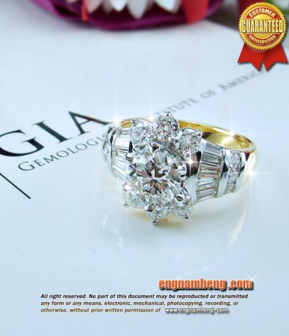 แหวนเพชรเบลเยี่ยมคัท น้ำ 99% E-Color/VVS เพชรทั้งหมด 2.26 กะรัต