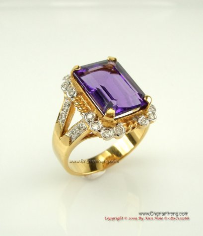 แหวนอะเมทิสแท้เม็ดใหญ่ ประดับเพชรแท้เบลเยี่ยมคัต ใส่เต็มนิ้วค่ะ