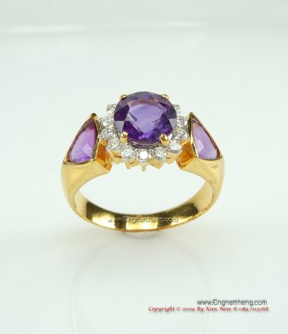 แหวนพลอยอะเมทิส ประดับเพชรแท้เบลเยี่ยมคัท