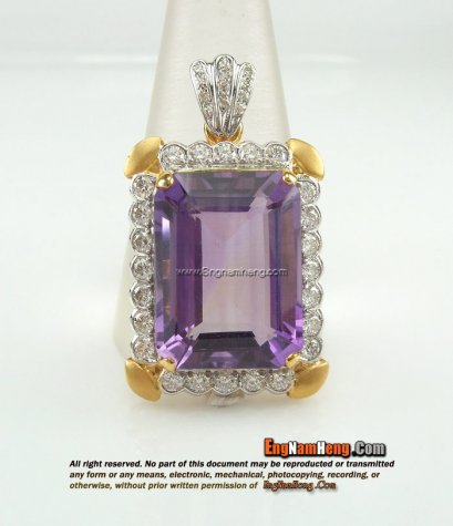 จี้พลอยอะเมทิสแท้ประดับเพชรแท้ เบลเยี่ยมคัตค่ะ