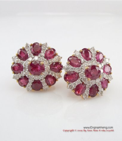ต่างหูทับทิมเจียระไนล้อมเพชรเบลเยี่ยมคัตค่ะ