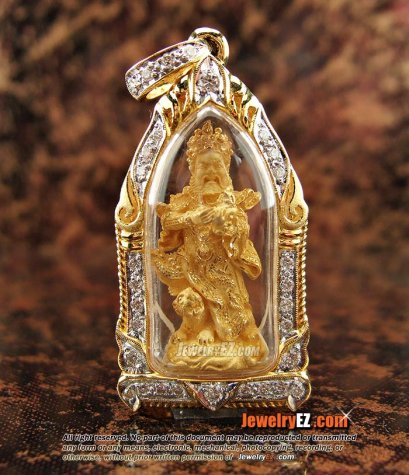 ไฉ่ซิ้งเอี้ยเนื้อทองคำ 99.99 เลี่ยมกรอบทองฝังเพชรค่ะ