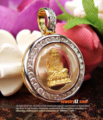 หลวงปู่ทวดเนื้อทองคำ เลี่ยมกรอบทองคำฝังเพชรแท้ ทรงกลมสวยน่ารักสุดๆ องค์ที่5