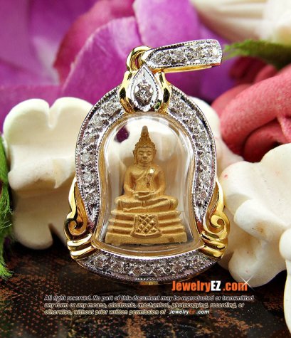 หลวงพ่อโสธรเนื้อทองคำ เลี่ยมกรอบทอง ฝังเพชรแท้ ทรงระฆังค่ะ