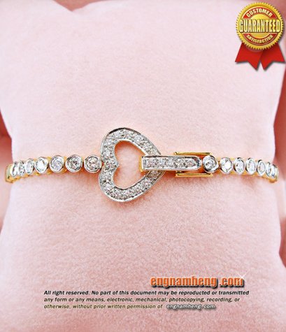 สร้อยแขนเพชรแท้ เบลเยี่ยมคัท G-Color/VV1  หัวใจคล้องน่ารัก เก๋มากๆๆค่ะ