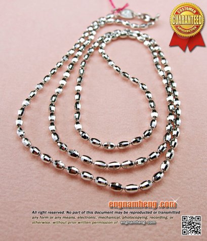 สร้อยคออิตาลี 18K (750) เม็ดแตงแกะลาย ขาวล้วนค่ะ