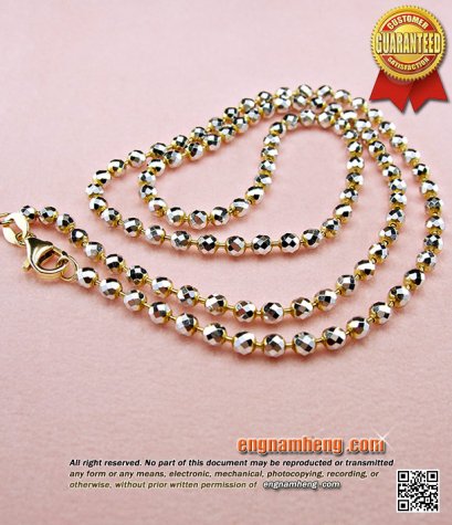 สร้อยคออิตาลี 18K (750) เม็ดยินตันเม็ดกลมแกะลาย สีขาวทองค่ะ