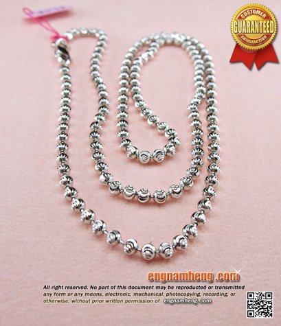 สร้อยคออิตาลี 18K (750) เม็ดยินตันเม็ดกลมแกะลาย สีขาวล้วนค่ะ