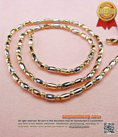 สร้อยคออิตาลี 18K (750) เม็ดแตงแกะคั่นเม็ดกลมทอง ชุบ 3 สีค่ะ